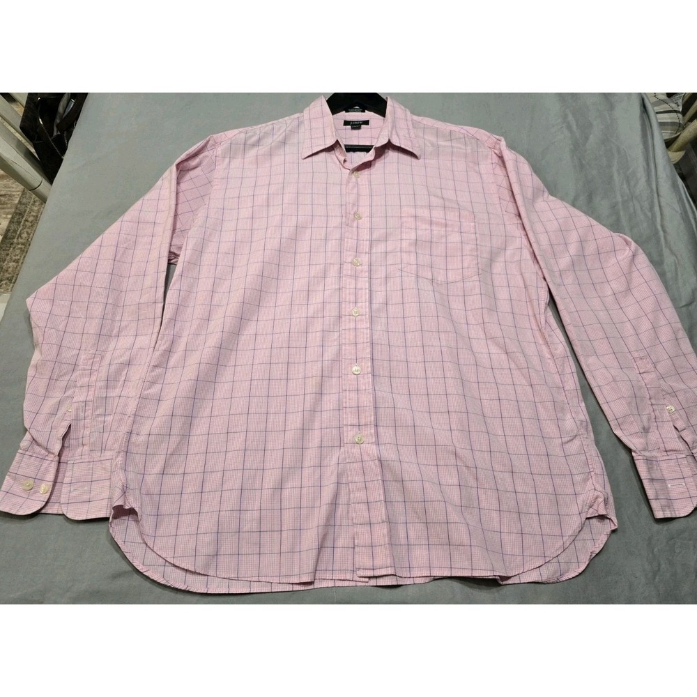 J.CREW Men's Dress Shirt Pink Blue Check Button Down Long Sleeve Size L